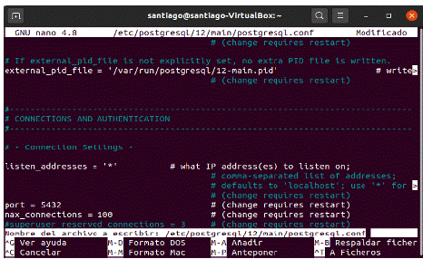Conﬁrmación de la conﬁguración del postgresql.conf.