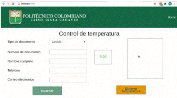 Pantalla inicial para
el control de temperatura.