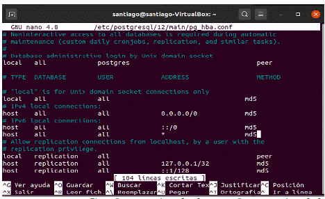 Conﬁrmación de la conﬁguración del pg_hba.conf