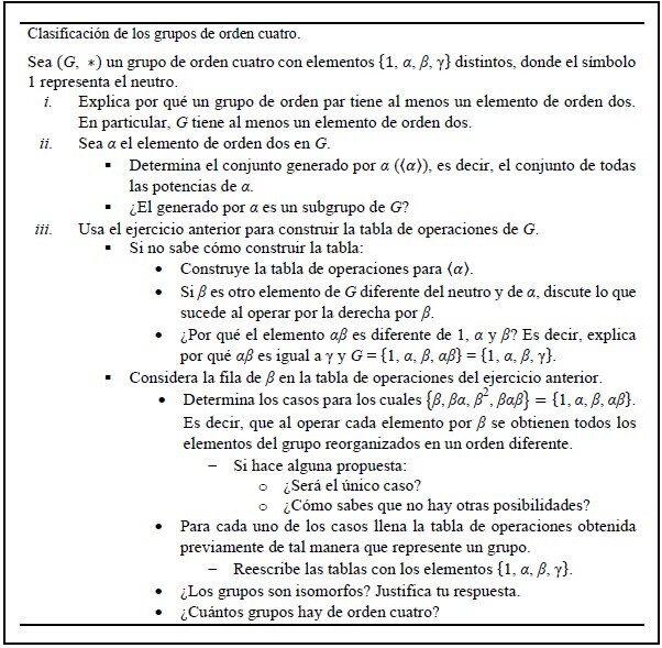  Tarea correspondiente a la clasificación de grupos
de orden cuatro