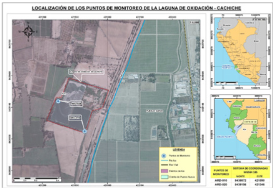  Localización de los puntos de monitoreo de la Laguna de Oxidación-Cachiche: Puntos para el monitoreo:
ARD-010 y ARD-020