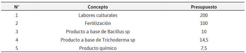 Presupuesto para la realización del experimento