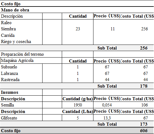 Costo fijo para el cultivo de zanahoria var Nantes