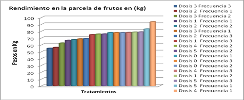 Rendimiento en la parcela de frutos en
(Kg).

 