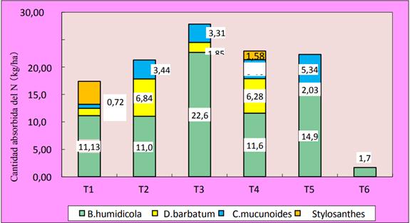 Cantidad absorbida del N en cada pasto y en cada tratamiento