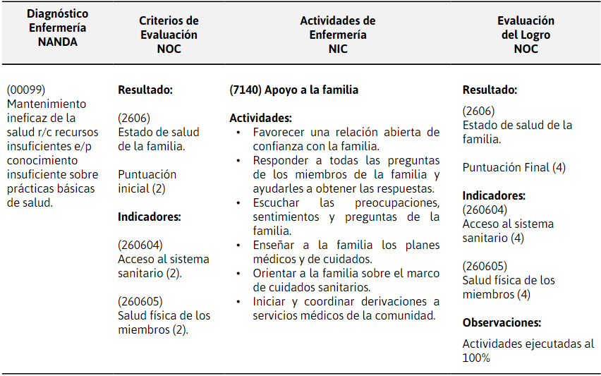 Tabla 1. Plan de cuidados de enfermería para
el primer diagnóstico