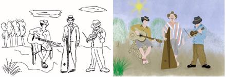 Bocetos e ilustraciones finales de las imágenes construidas mediante relatos
de informantes claves