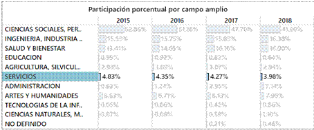 Gráfico 6:
Participación conceptual por campo amplio