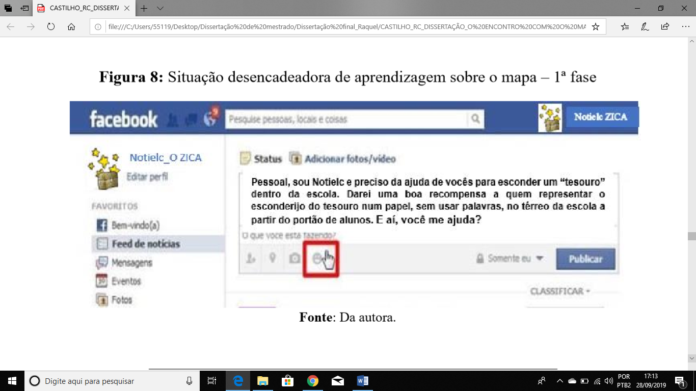 Situação desencadeadora
de aprendizagem sobre o mapa – 1ª fase
