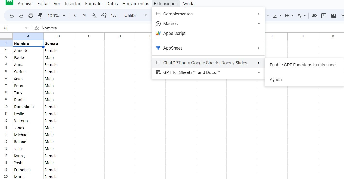 Vinculación entre Chat GPT y Spreadsheets de Google