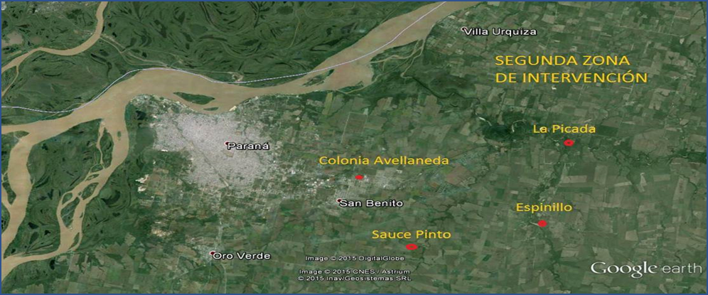 Figura 3.
Área de influencia del
territorio en estudio, coincidente con el segundo anillo de trabajo de
la Agencia Periurbana Interinstitucional
(API).