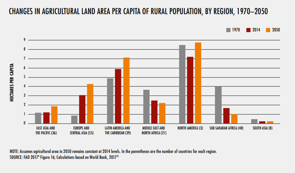Evolución de la superficie agricola per capita de la población rural en América Latina