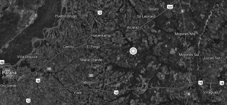 Principales localidades y rutas de acceso del Departamento Paran&aacute; y ubicaci&oacute;n de la &ldquo;escuela del monte&rdquo;