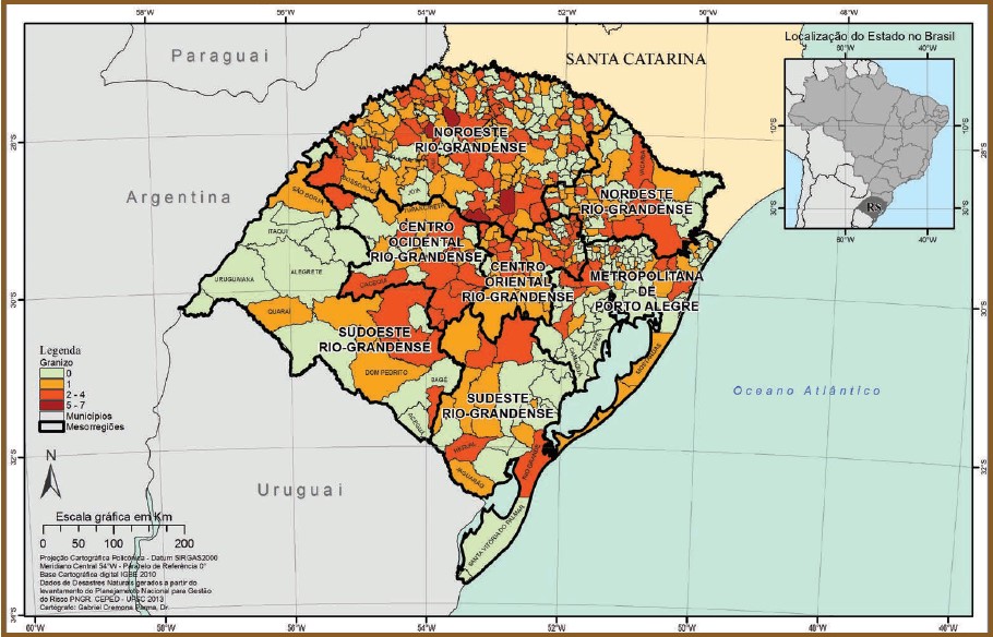 Registros de granizos no Estado do Rio
Grande do Sul de 1991 a 2012