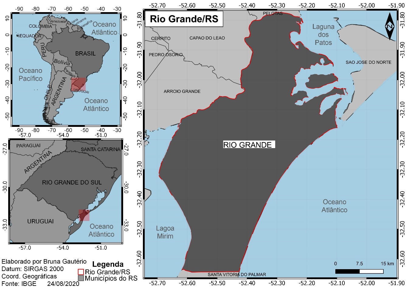 Mapa de área de estudo localizando o município do Rio
Grande/RS