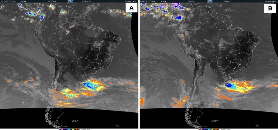 A- Imagem GOES do
dia 21/09/2015; B- Imagem GOES do dia 23/09/2015