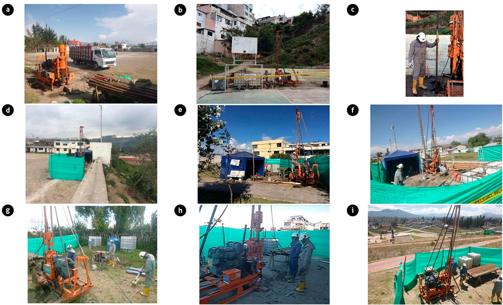 Sites of standard penetration tests (SPT), at the same locations as the geophysical studies