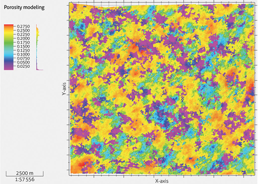 Plan view of porosity modeling, layer 1