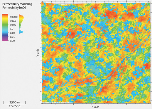 Plan view of layer 1 permeability modeling