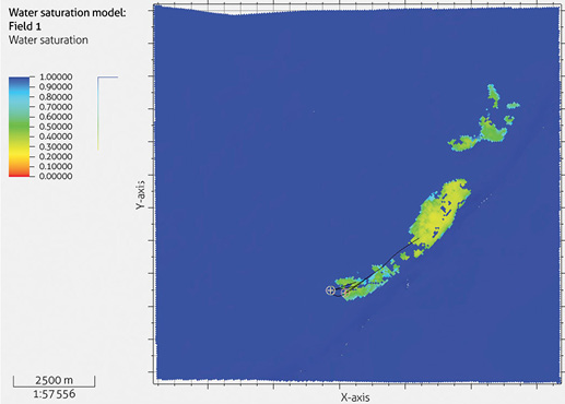 Layer 1 of water saturation modeling for unit M1 of Field 1