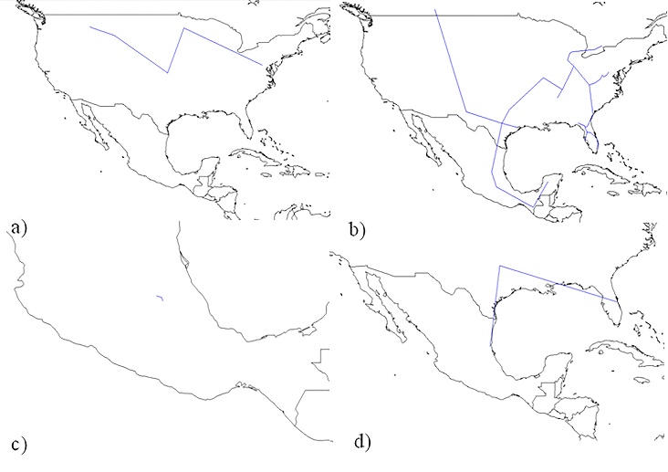 Trazos individuales del Pleistoceno
tardío correspondientes a: a) Bison bison, b) Odocoileus virginianus, c) Cratogeomys merriami y d) Didelphis marsupialis.