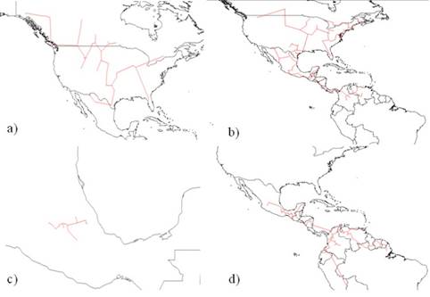 Trazos individuales en el Holoceno de: a)
Bison bison, b) Odocoileus virginianus, c) Cratogeomys merriami y d) Didelphis marsupialis.