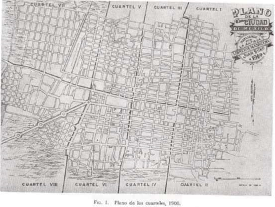 Figura 1: Plano de los
cuarteles, 1900. La Ciudad de México en ese tiempo se dividía en cuarteles y la
Colonia Santa María la Ribera se encontraba en el cuartel VII y se constituía
de 92 manzanas, 289 calles y 1038 casas. Vicente Martín Hernández Arquitectura
Doméstica de la Ciudad de México. Imagen obtenida de la Mapoteca Manuel Orozco
y Berra, calle Observatorio Miguel Hidalgo Ciudad de México.