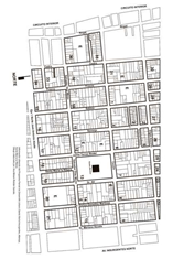 Figura
2: Sección que conforma la muestra de la colonia Santa María la Ribera en esta
investigación. Traza obtenida del Programa Parcial de Desarrollo Urbano Santa
María Insurgentes, Atlampa, Santa María la Ribera, de la Delegación Cuauhtémoc
(2000). Dibujo elaborado por Ana Miriam Roldán Garcés. 1: Bifurcación. Trazado
del máximo local de x con
una disminución de amortiguamiento a. 

 