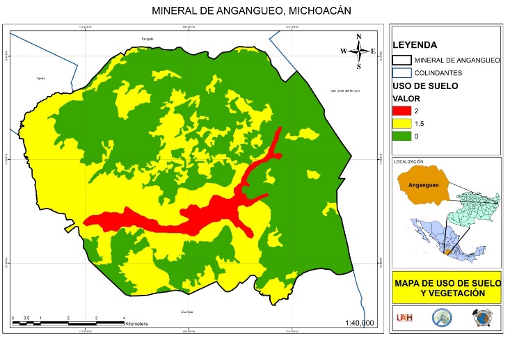 Figura
3: Mapa de puntuación de peligro para uso de suelo. Las zonas en rojo indican
mayor susceptibilidad a deslizamientos; y las zonas verdes, lo opuesto.