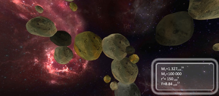 Ejemplo de visualización de la Ley de Gravitación Universal.