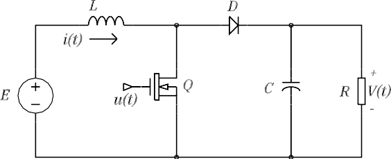 Figura 1: Circuito electrónico de  un convertidor de potencia Boost.