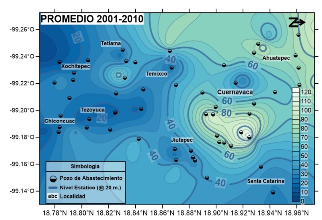Figura 4. Configuración de la profundidad en el nivel estático
promedio. Período 2001-2010.