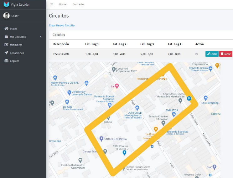 Pantalla de Configuraci&oacute;n de Circuitos