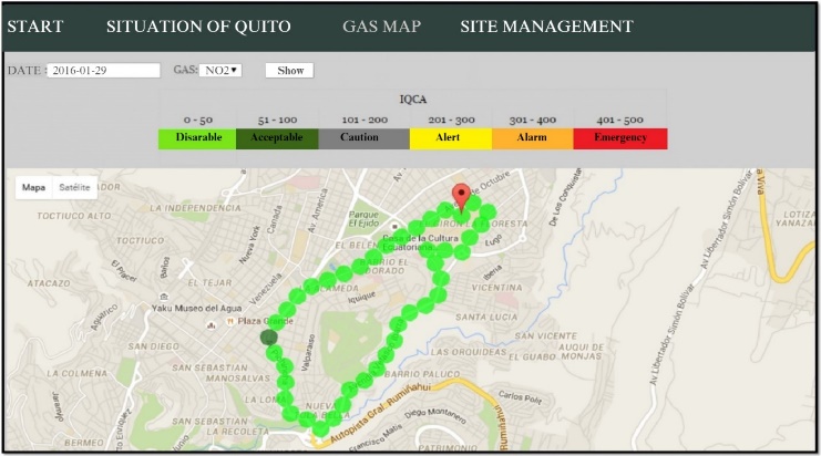Test results of NO2 on monitoring route