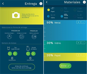 Sección de entrega dentro de aplicación ReciApp