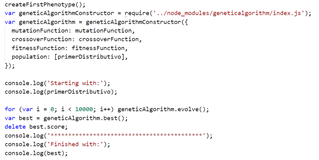 Code of the genetic algorithm constructor
function. 
