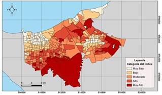 Physical
Vulnerability Index of the Cantons Santa Elena and La Libertad.