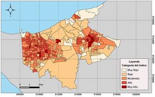 Socioeconomic Vulnerability Index of the Cantons Santa Elena and La Libertad.
