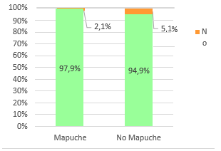 Gráfico 9: Respuesta a “¿te parece interesante el taller?”, según adscripción étnica