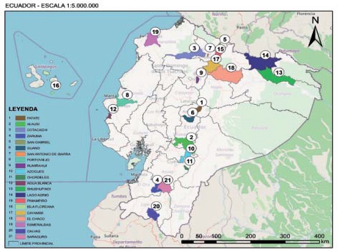 Mapa de ubicación del programa Pueblos Mágicos Ecuador