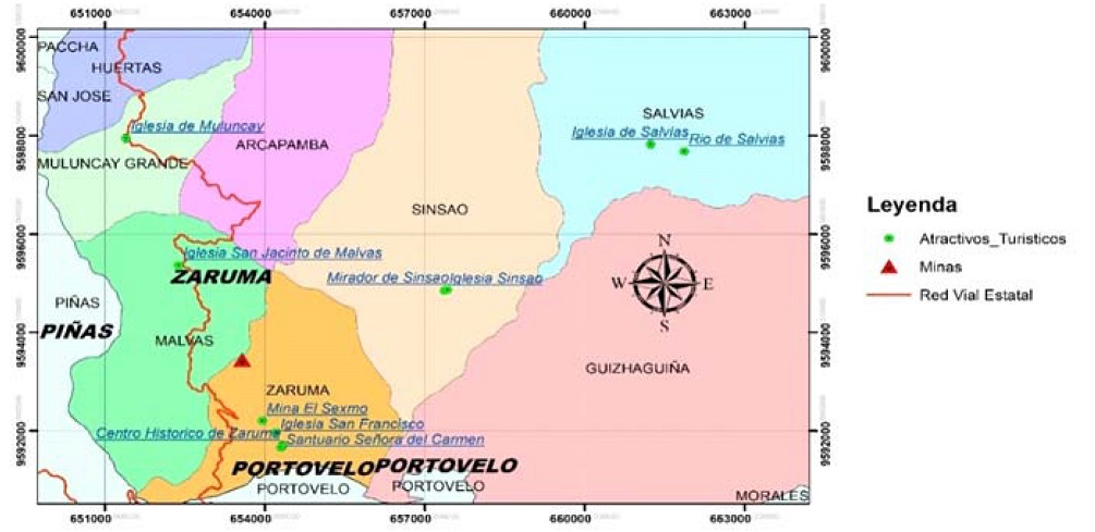 Mapa de atractivos turísticos evaluados en la investigación