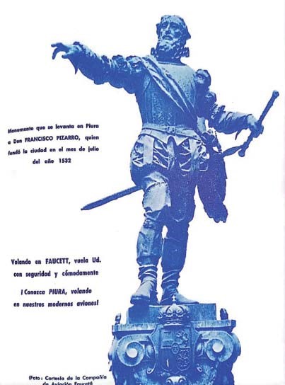 Publicidad de Faucett
aduciendo a monumentos de Piura