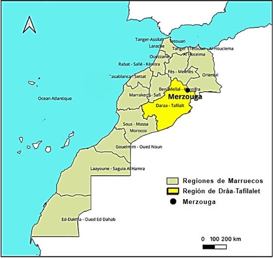 Situación geográfica de Merzouga