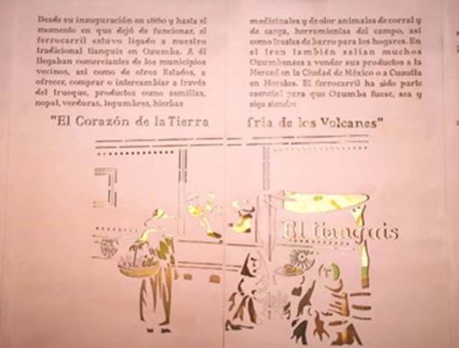 Grabado en la antigua estación del ferrocarril de Ozumba sobre la importancia histórica del tianguis