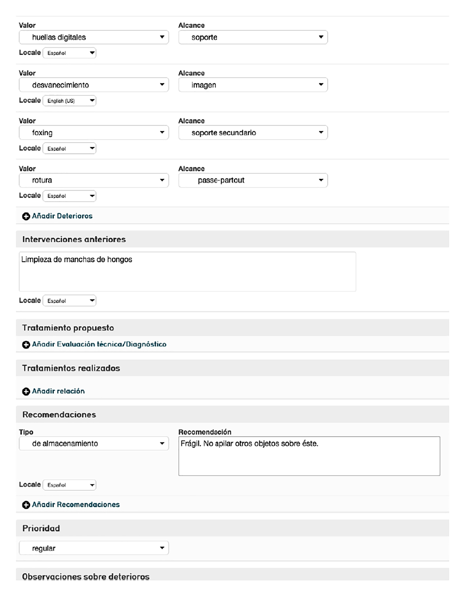 Ejemplo de uso Reporte de condiciones