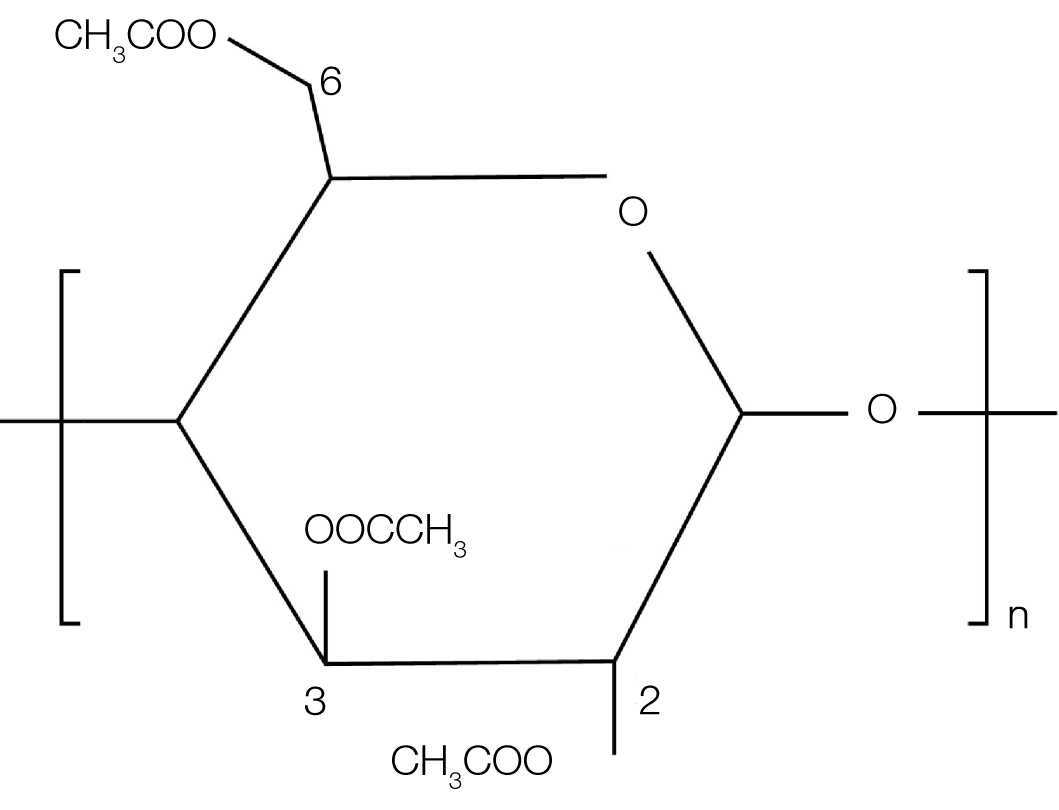 Estructura química del monómero de CA con tres grupos acetilo