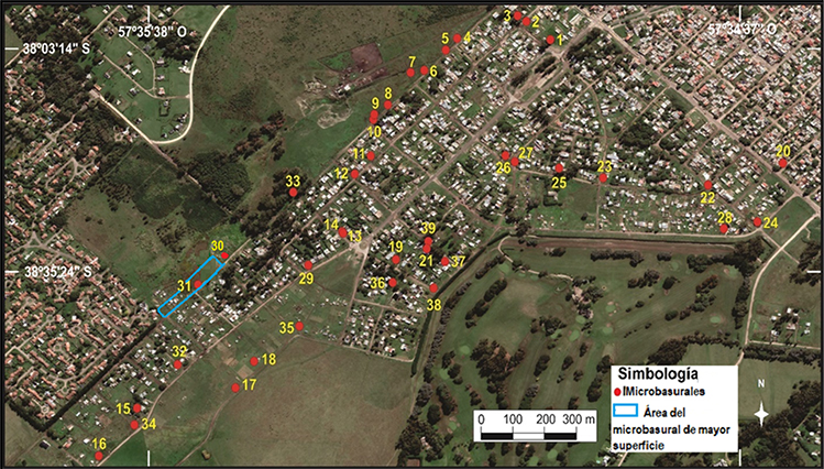 Localización de los
microbasurales del barrio Nuevo Golf