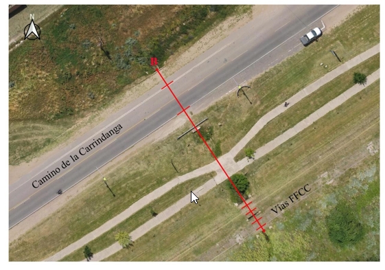 Posición planimétrica del perfil relevado con GNSS sobre
alcantarilla 2.