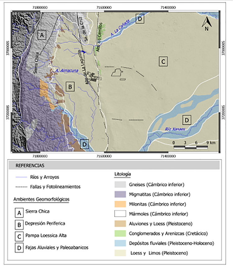 Ambientes geomorfológicos y litología del área de
estudio.
