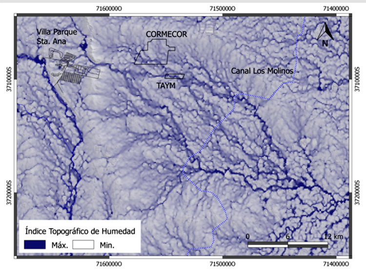 Índice topográfico de humedad.